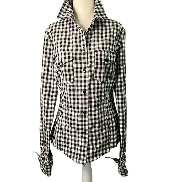 Women’s Marques Almeida black white check long sleeve blouse top size large - Picture 1 of 10